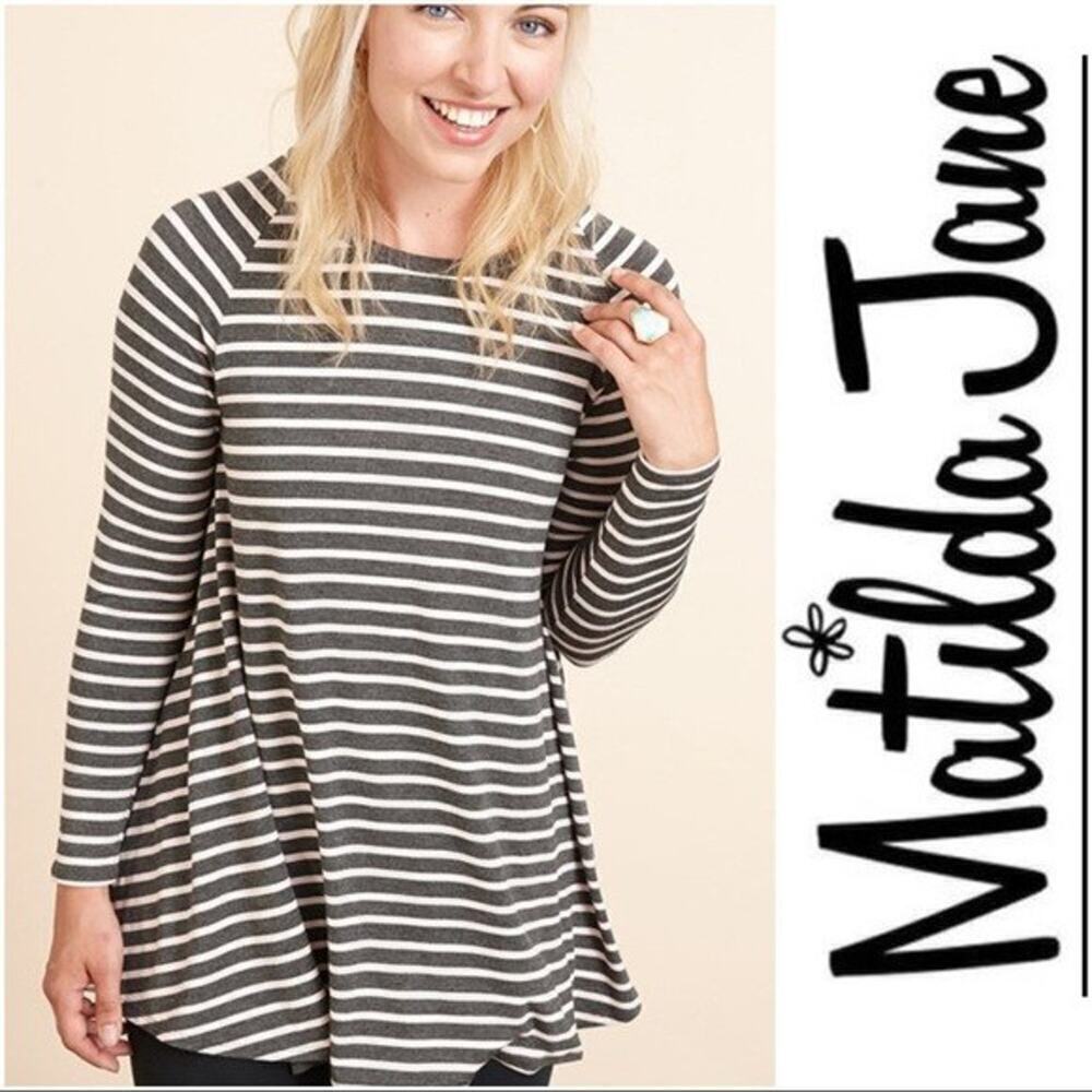 Matilda Jane Size Medium Striped Once Upon A Time Kettle Tee Top Gray Pink